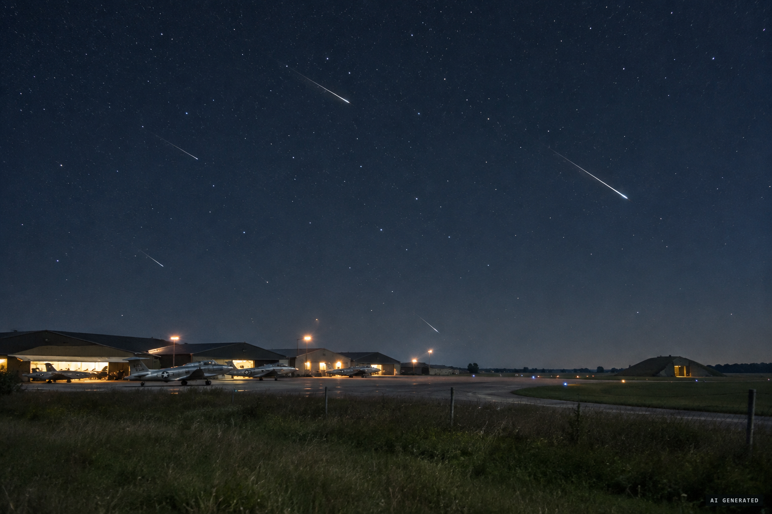 RAF Lakenheath under a clear August sky as the Perseids fall, 1956