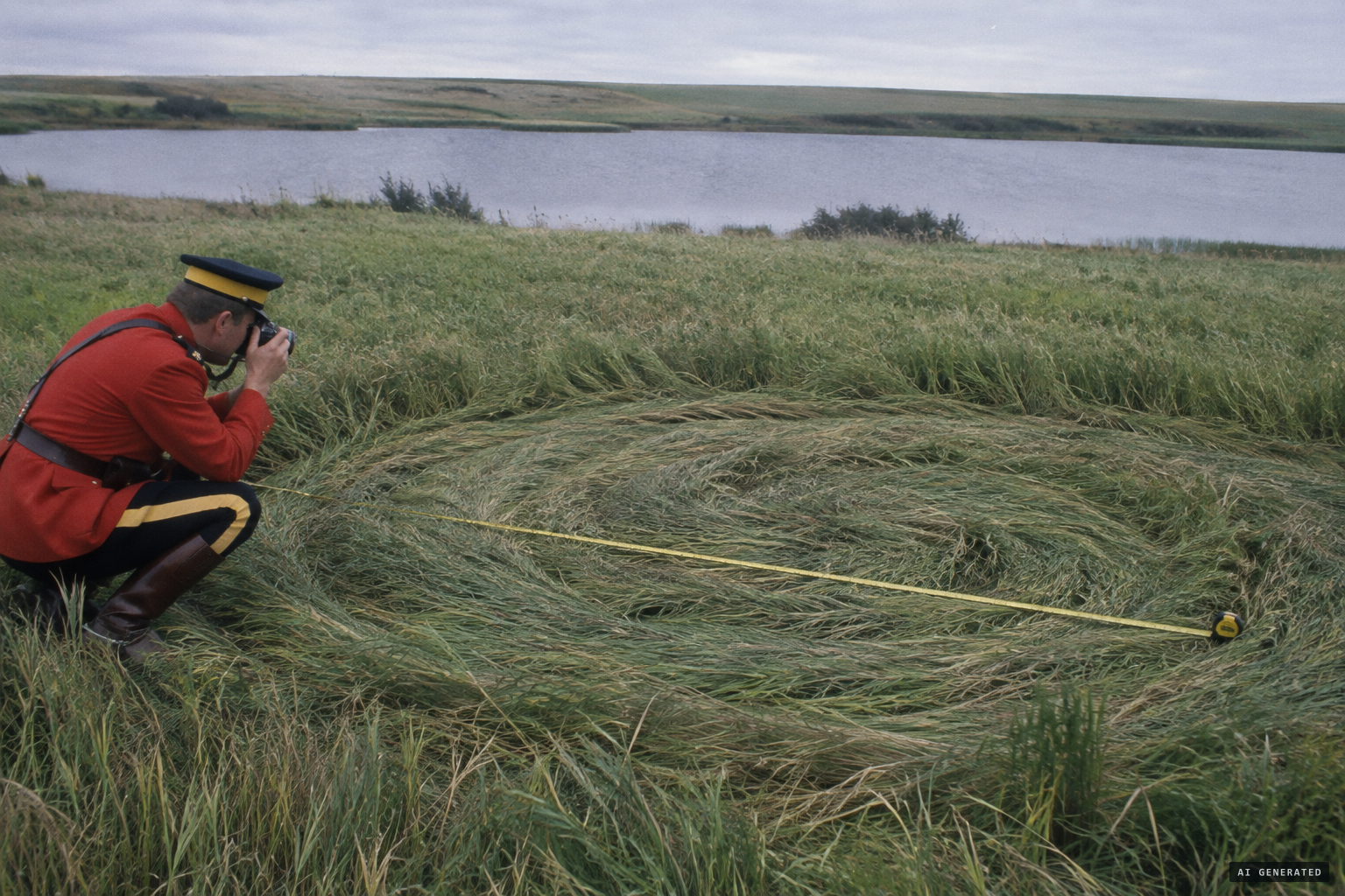 RCMP constable Ron Morier photographing and measuring the rings