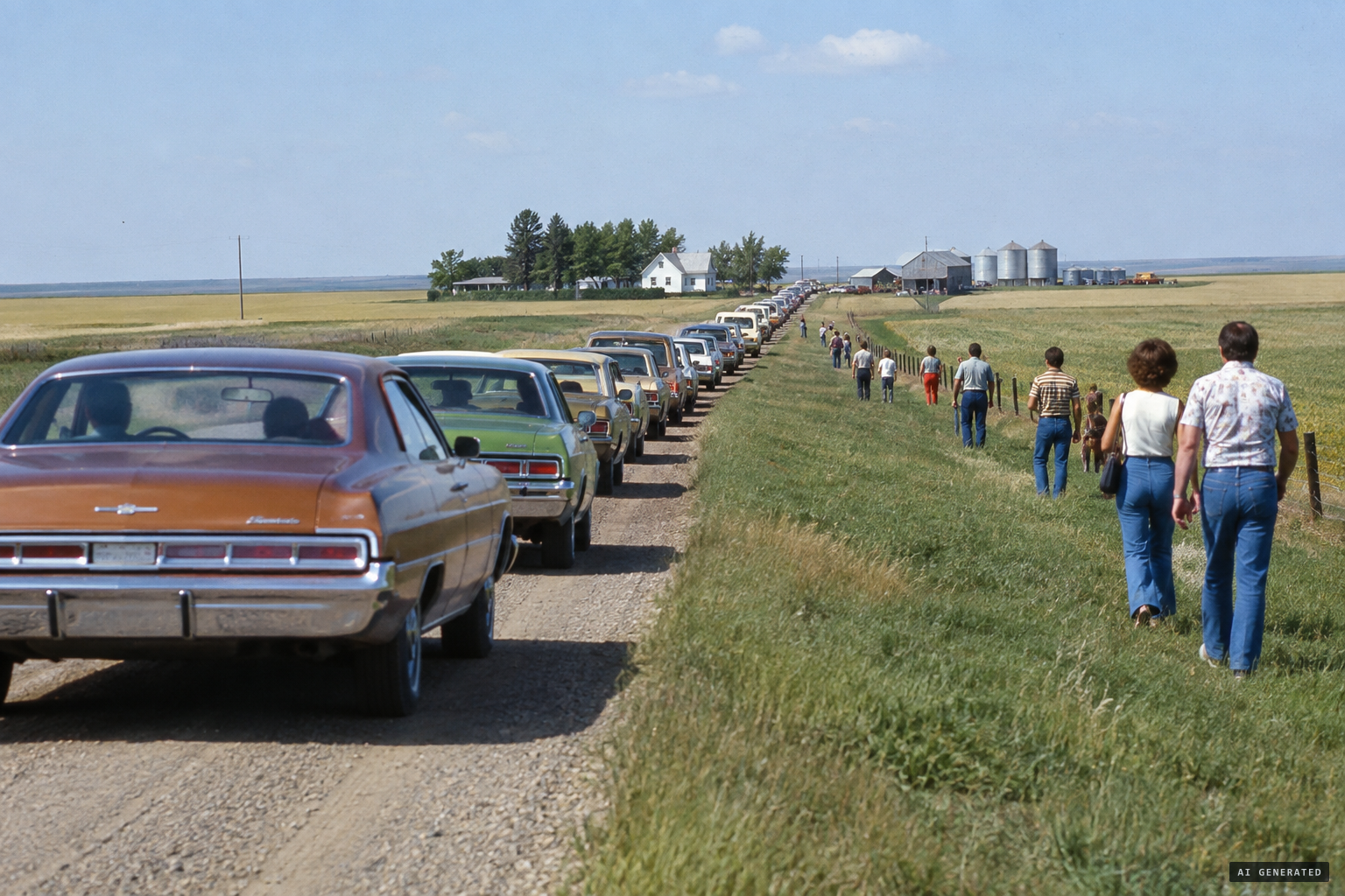 Cars lined up from town to the Fuhr farm