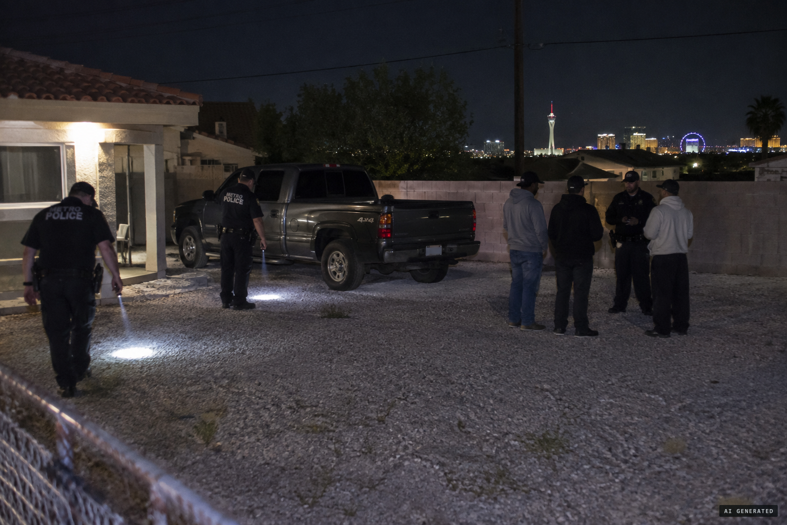 Officers interview the three witnesses and search the yard