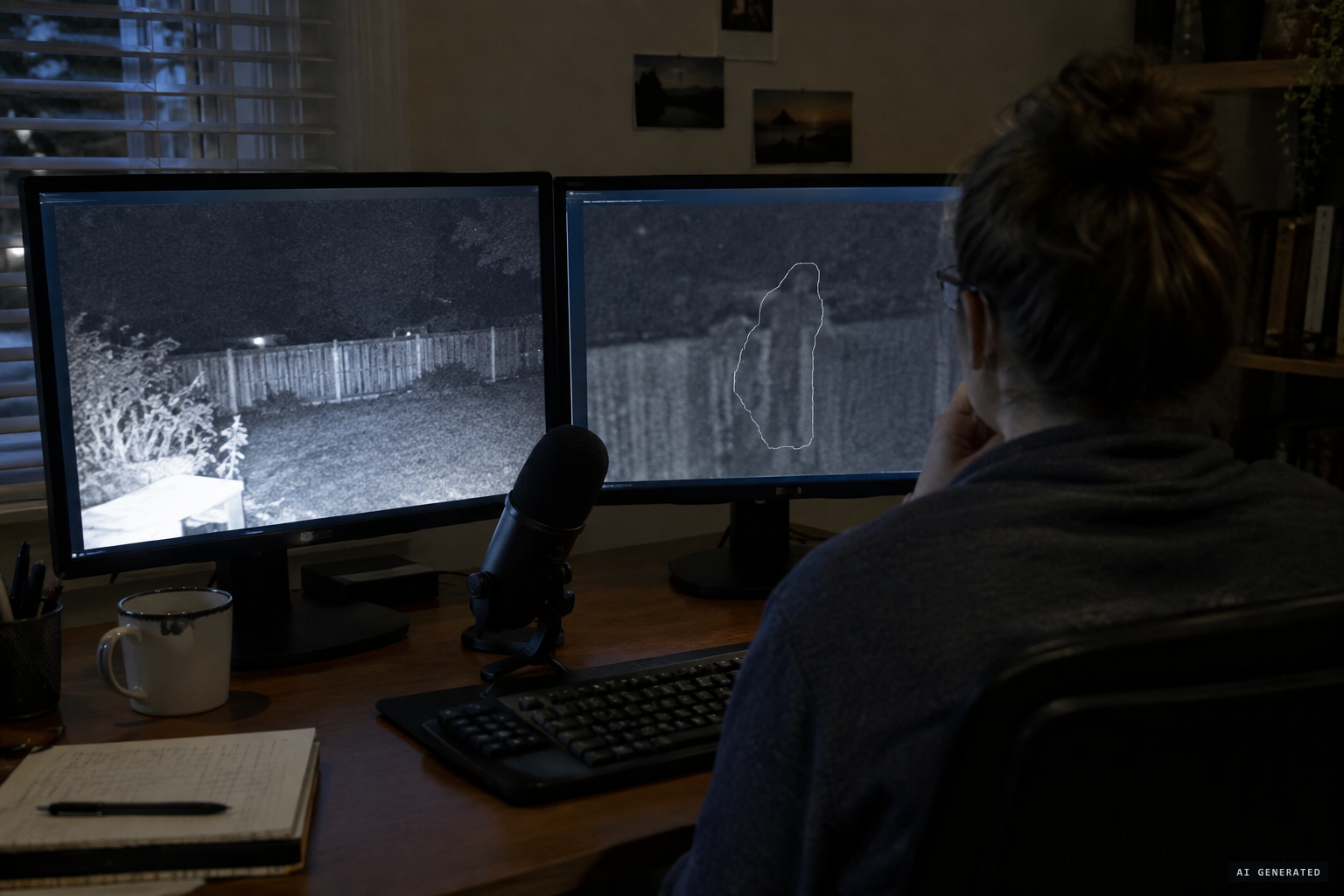 An analyst studies the family video for 'beings' using a 'cloaking device'