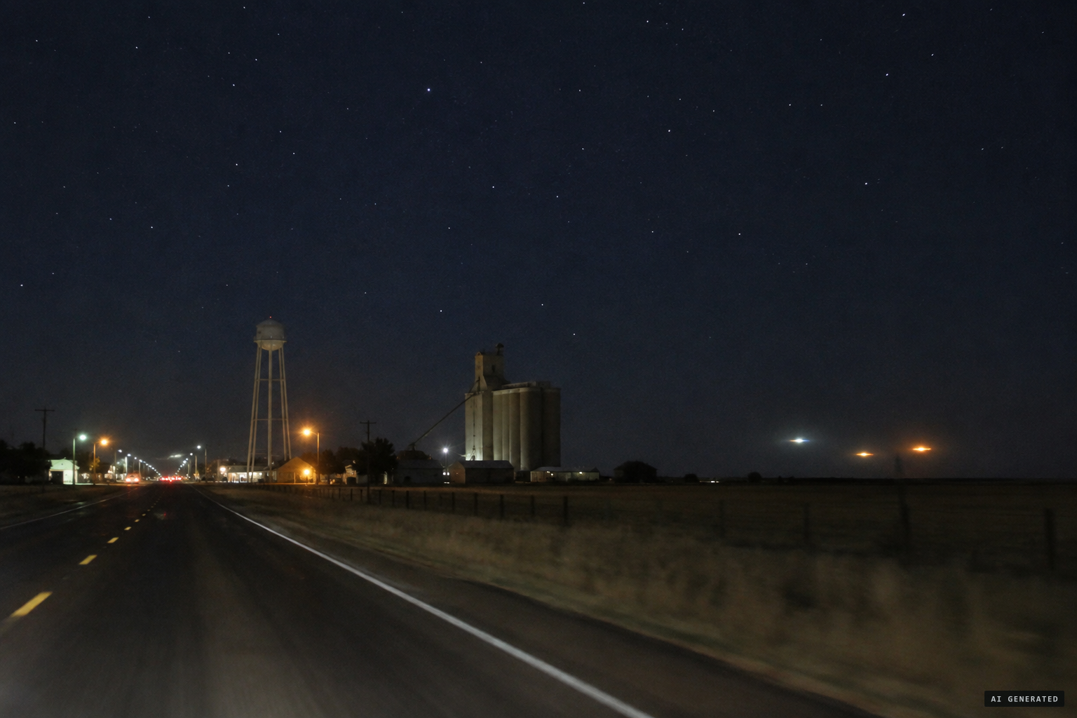 Levelland on the night of November 2, 1957, as strange lights appear over its roads
