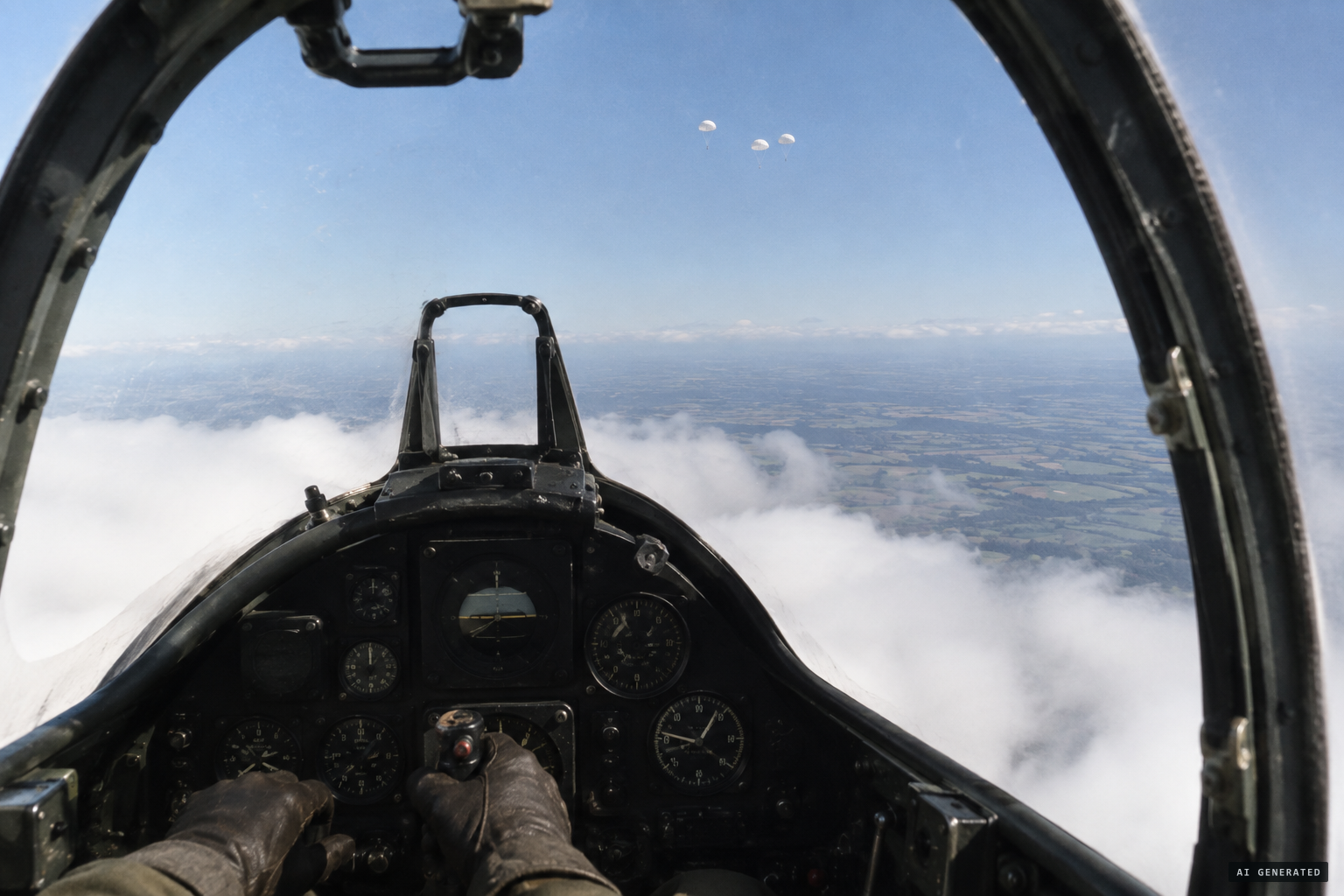 Breaking through the cloud, the crew see three objects that look like descending parachutes