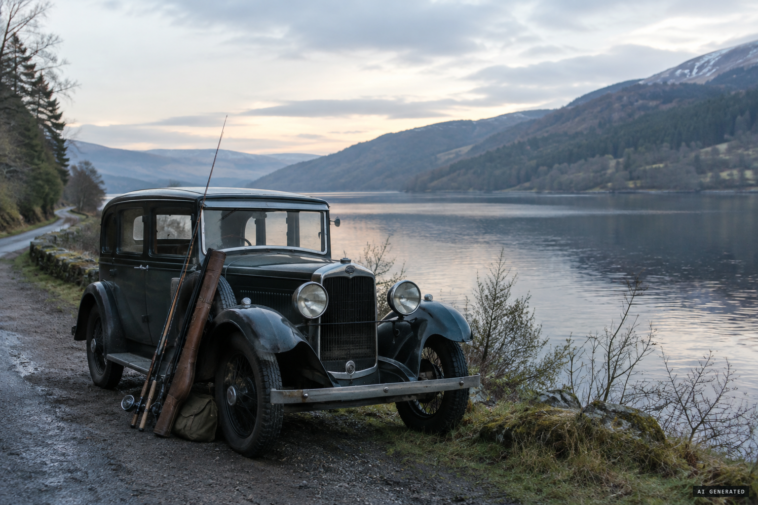 On a spring shooting and fishing trip, Wilson stops along the A82 near Invermoriston