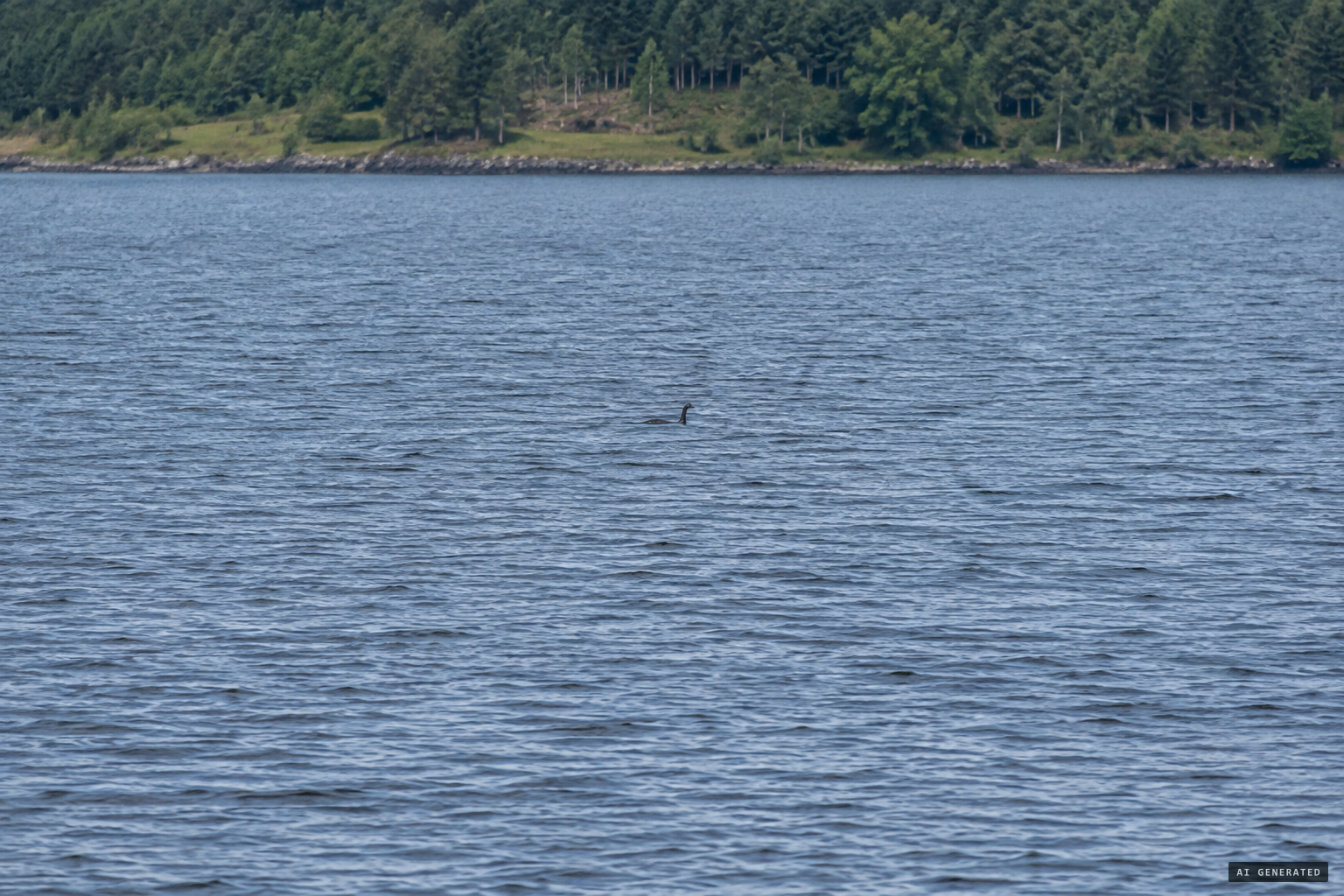 The full frame shows the far shore, and the object looks much smaller