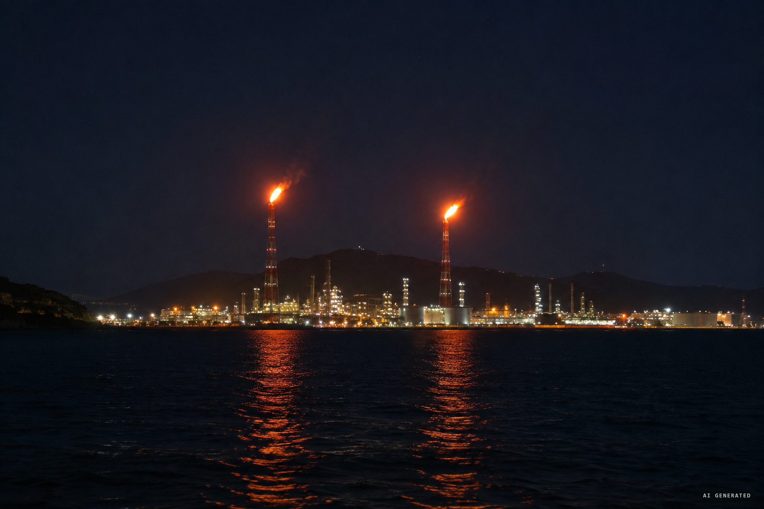 The proposed explanation: flares from two combustion towers at the Escombreras refinery