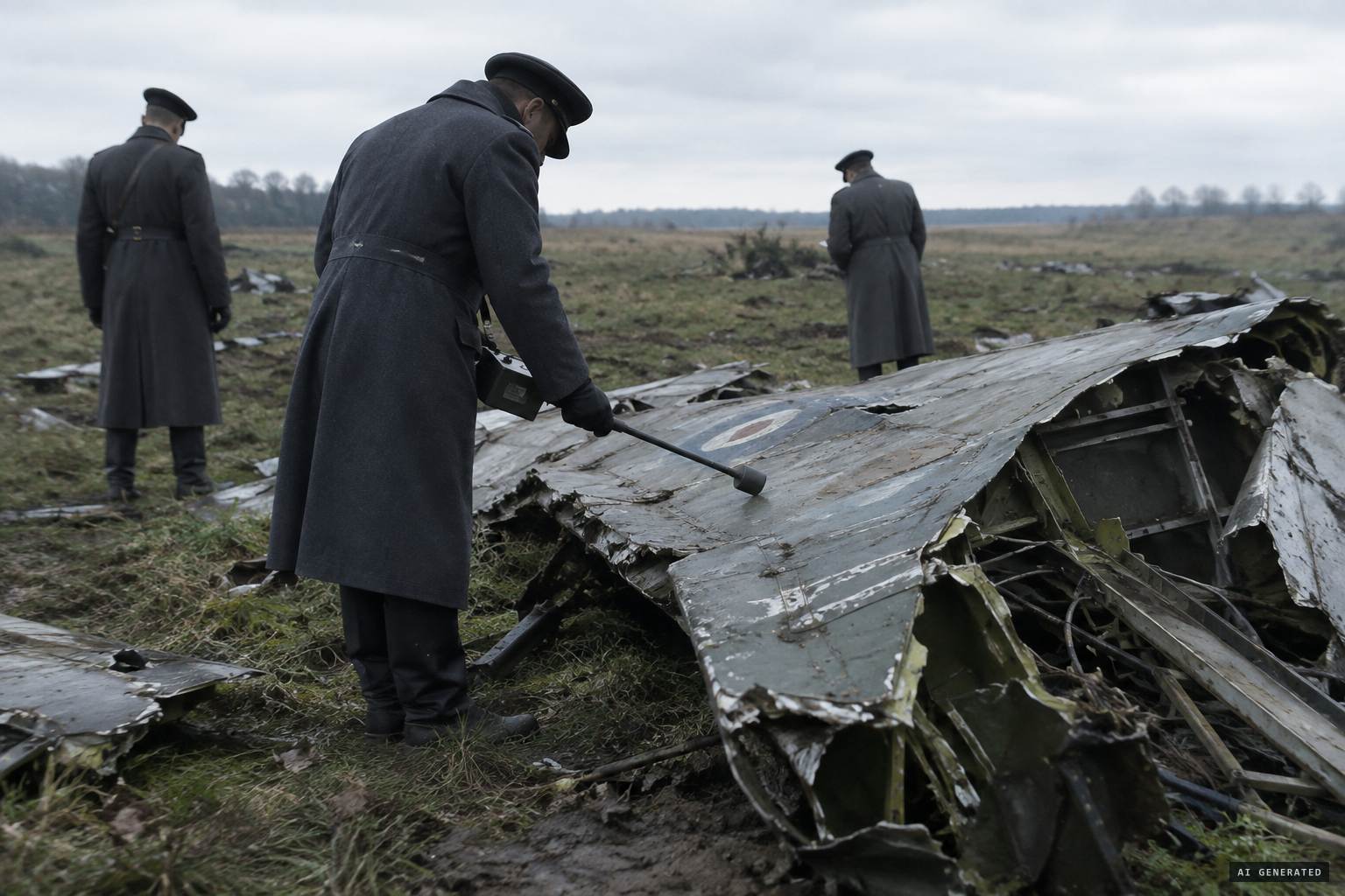 Accident investigators check the wreck, which proves not to be radioactive