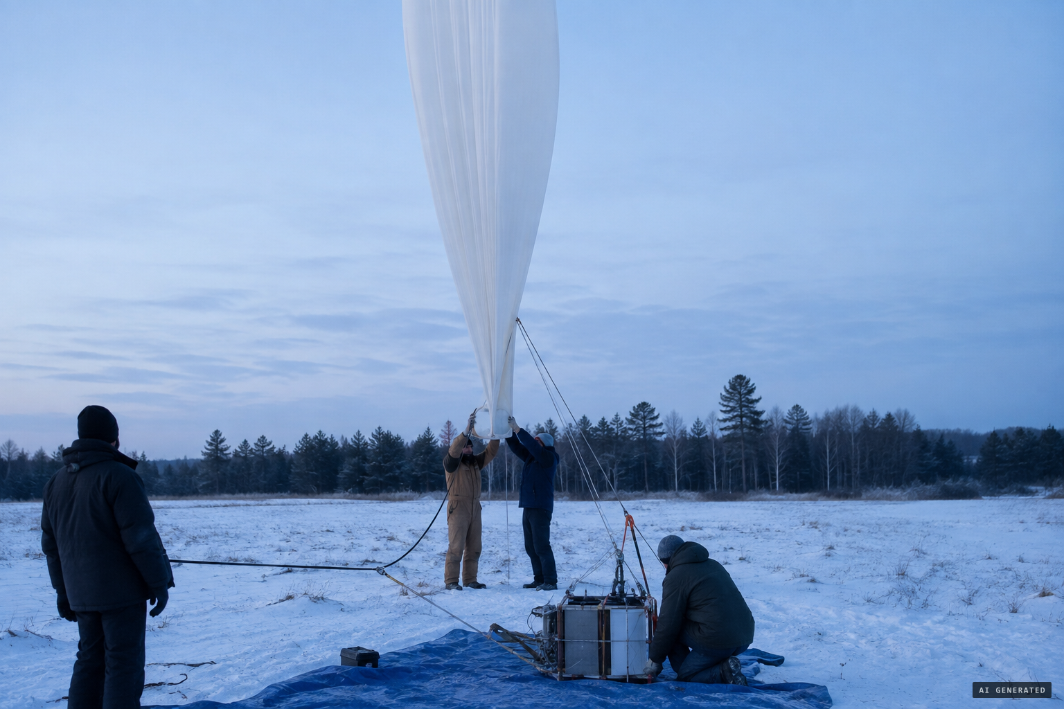 A balloon launch placed at Camp Ripley, Minnesota, on January 6, 1948