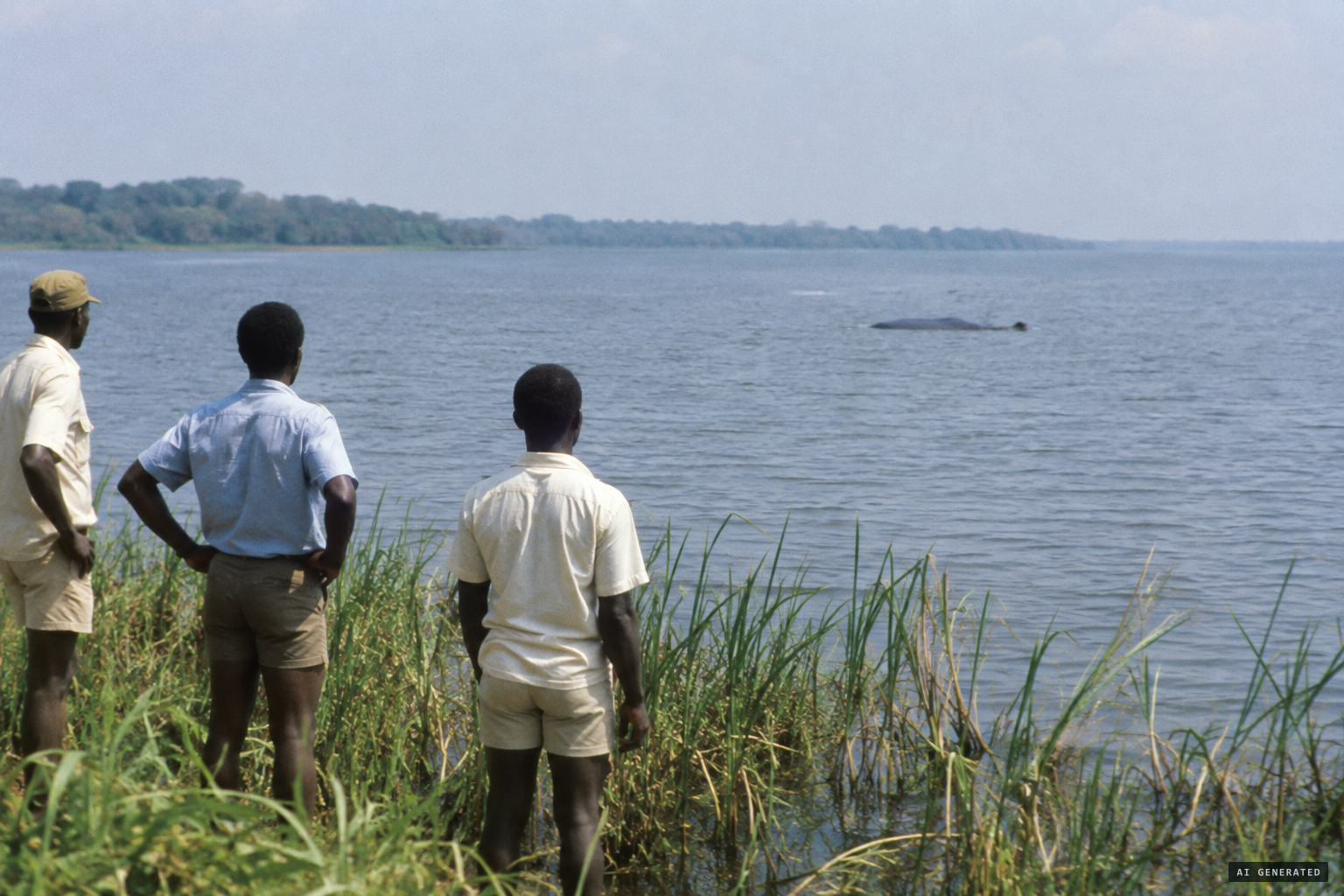 1 May 1983, about 2:30 PM: Agnagna and his guides from Boha see a large animal moving out into the lake.