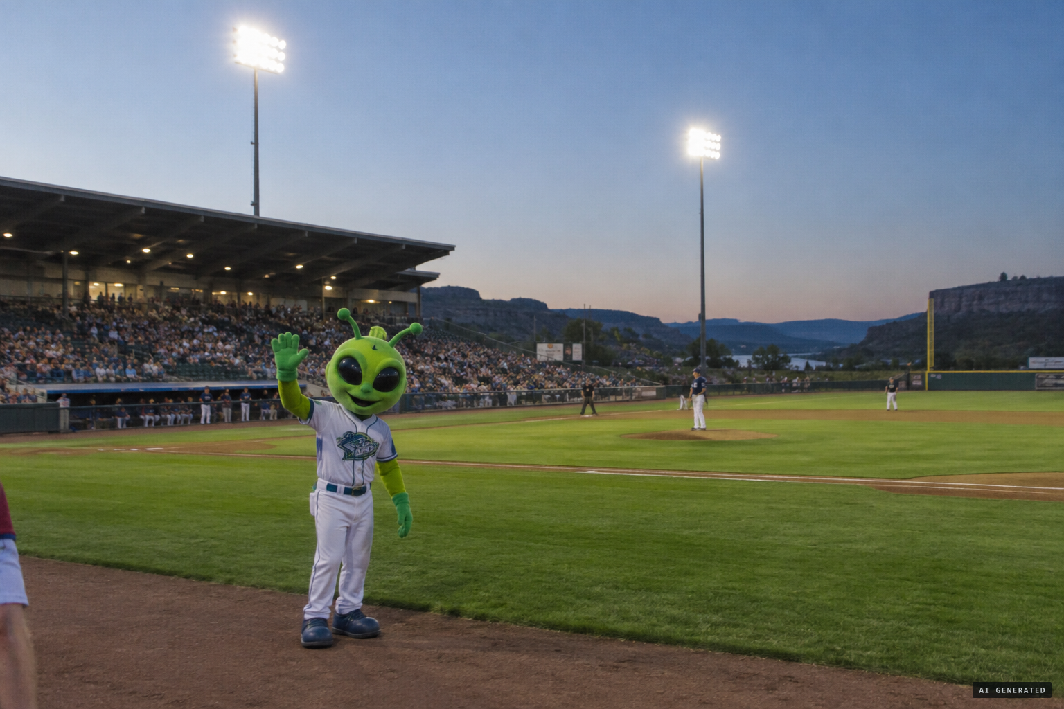 The Great Falls Voyagers and their alien mascot Orbit mark the sighting's 75th anniversary