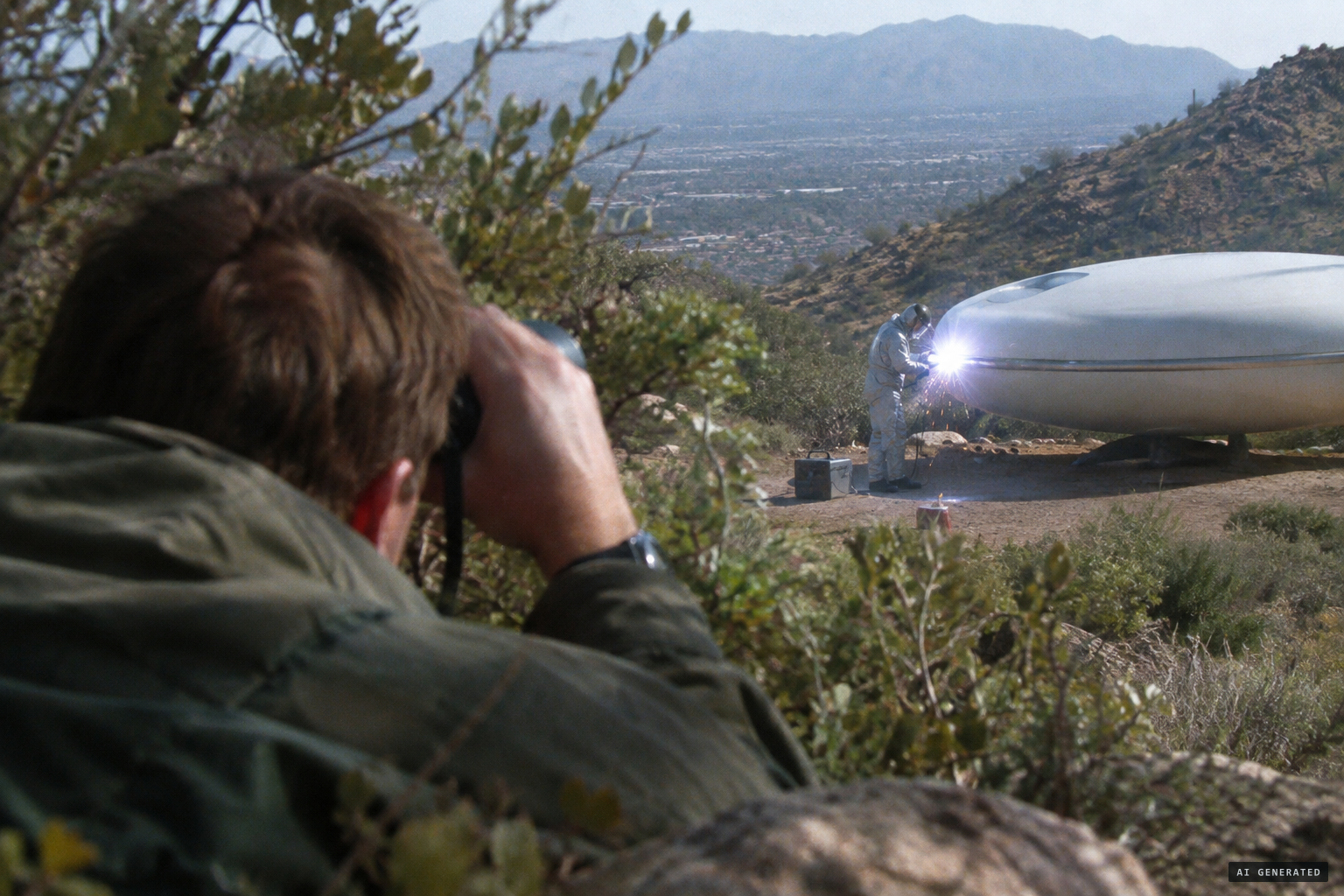 Through binoculars, Meng sees a figure holding a blazing matchbox-sized object
