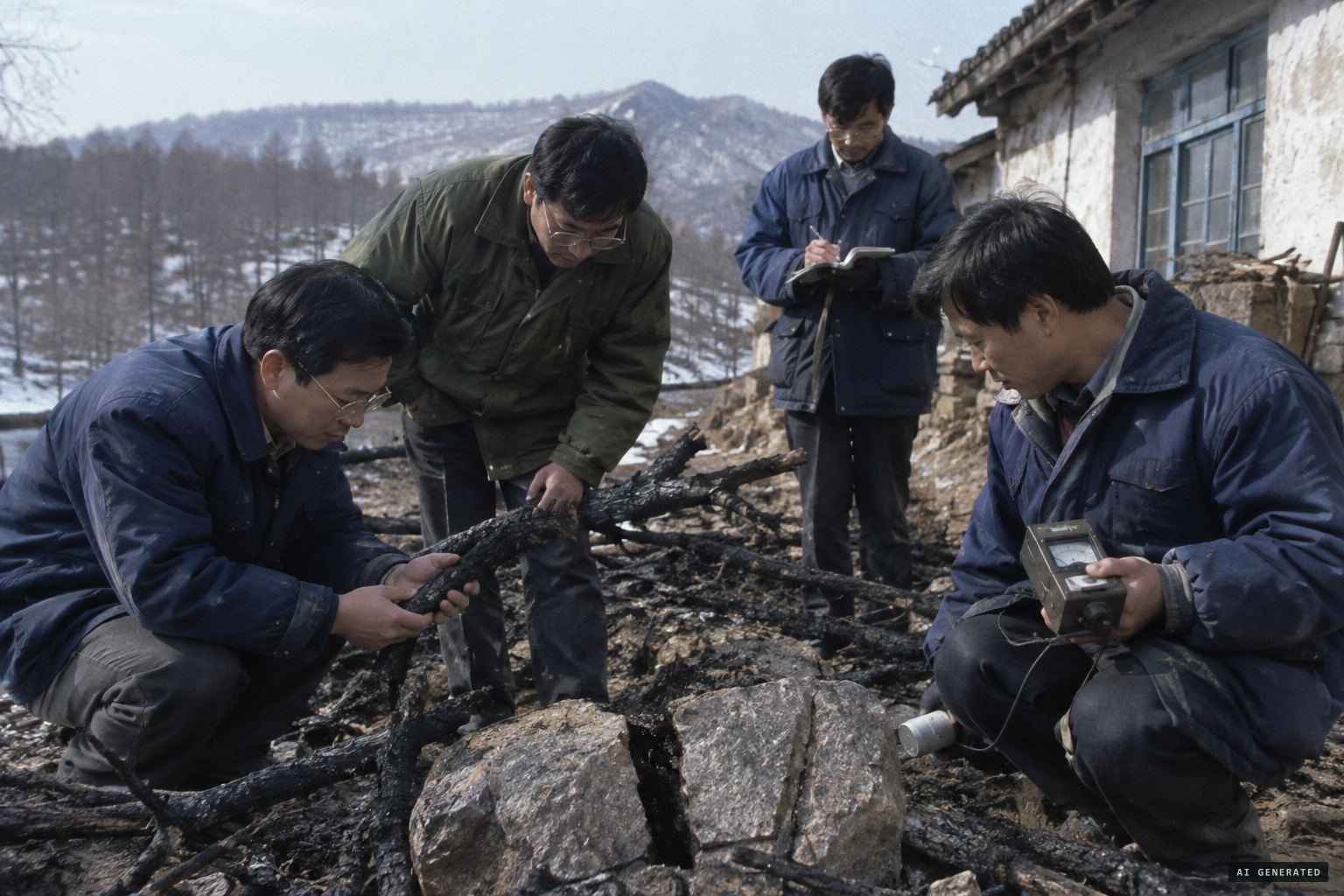 Investigators examine scorched branches, split rocks and Geiger counter readings