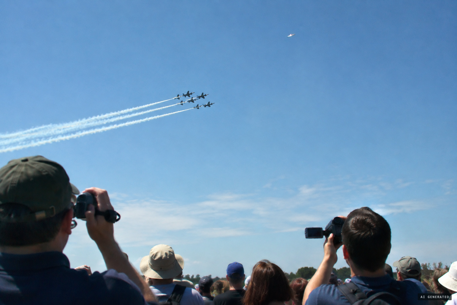 Silvery discs filmed at military air shows
