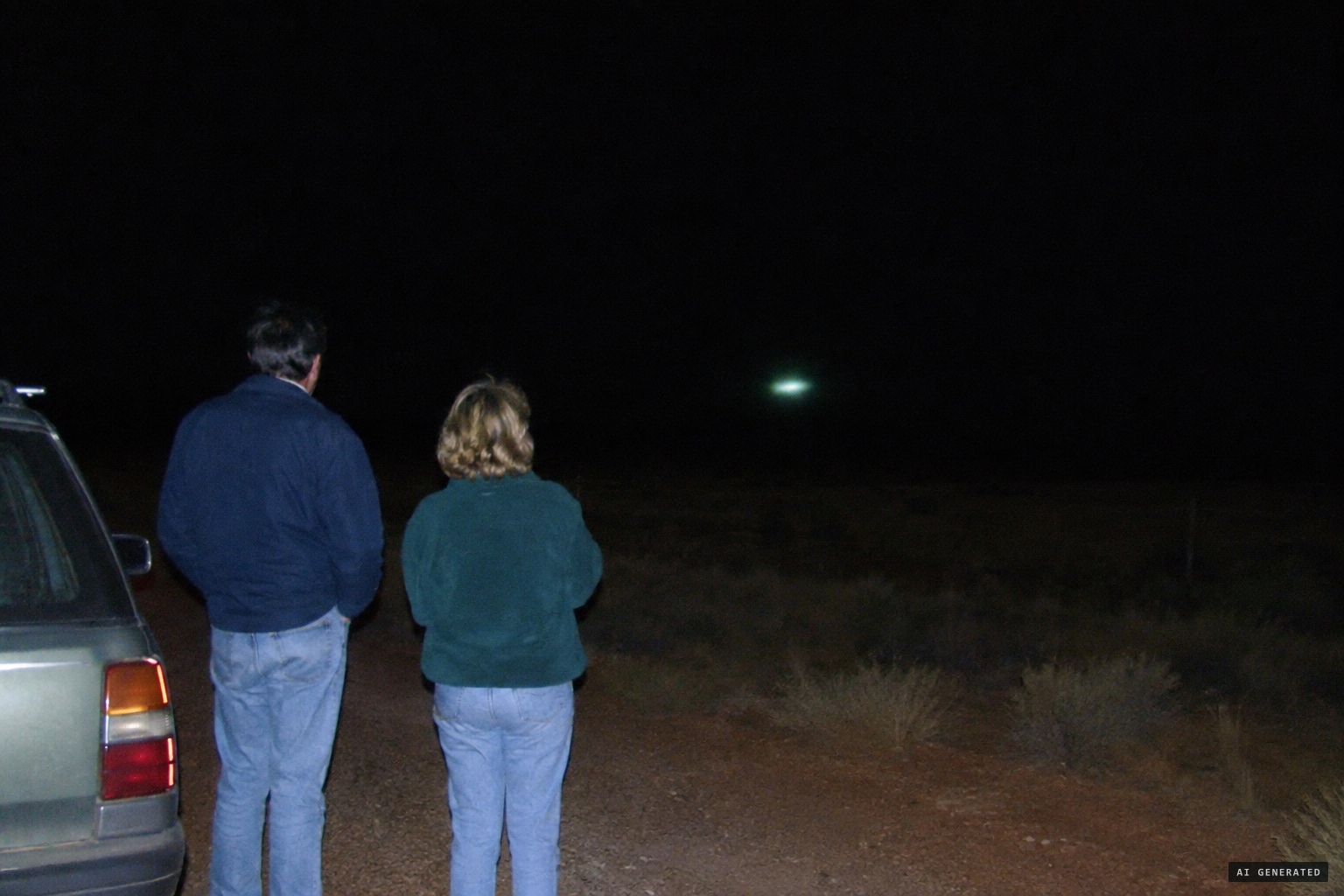Genevieve Hammond and her husband watch a greenish oval light bob up and down