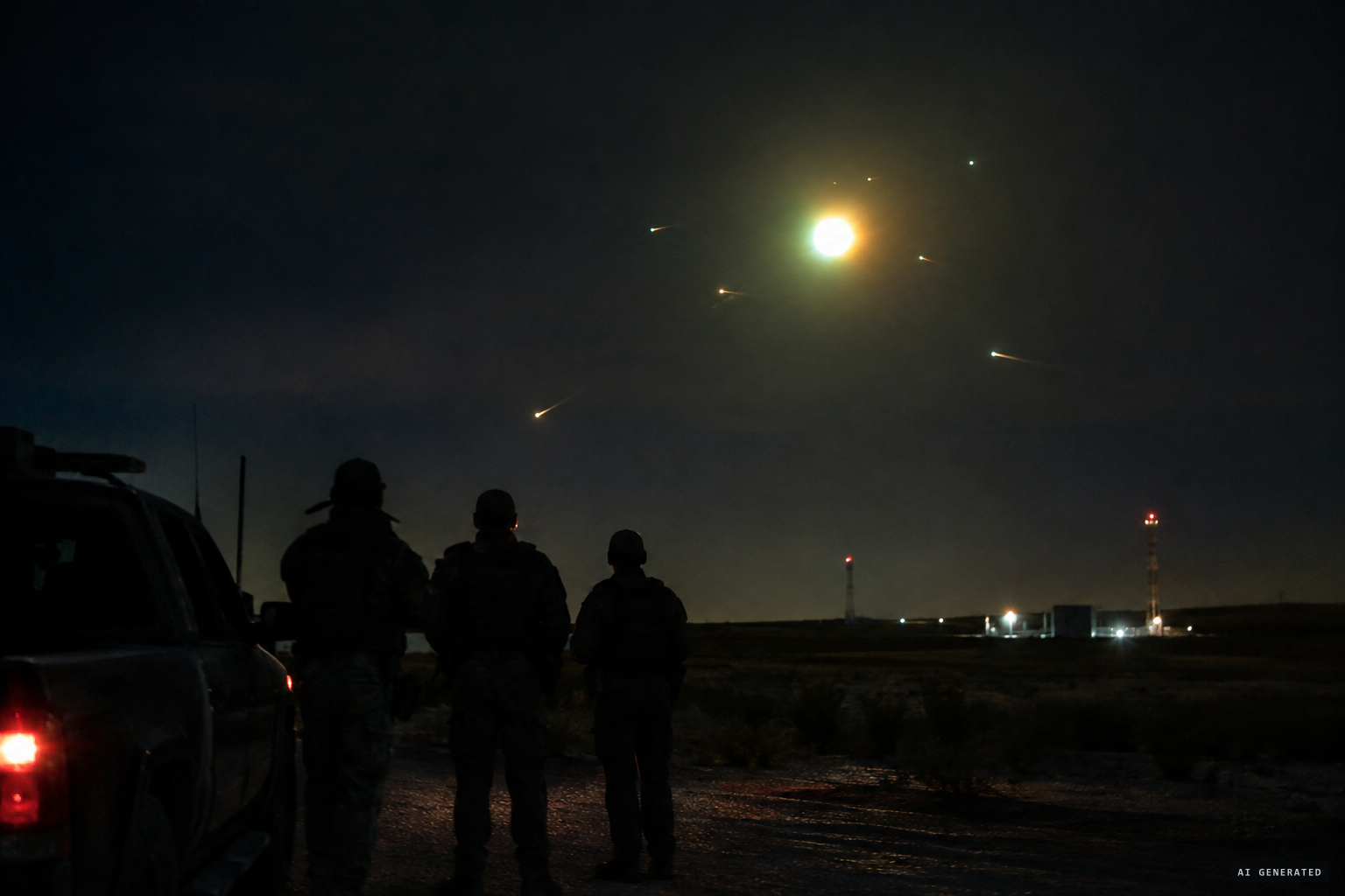 The N-1 security team watches smaller lights come off the object and maneuver