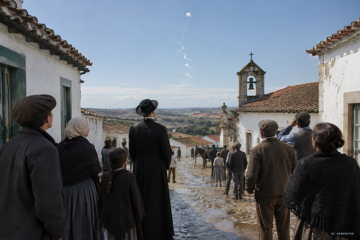 From Alburitel, the snow-white ball seems to fall in a zig-zag toward the earth
