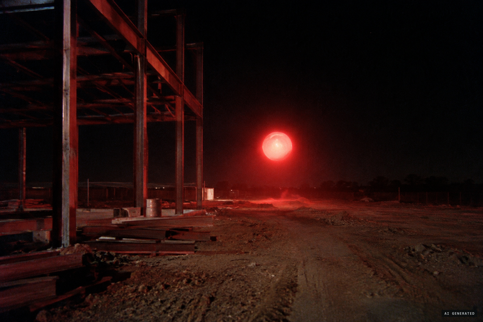 A red luminous sphere comes down near the factory at about 03:00