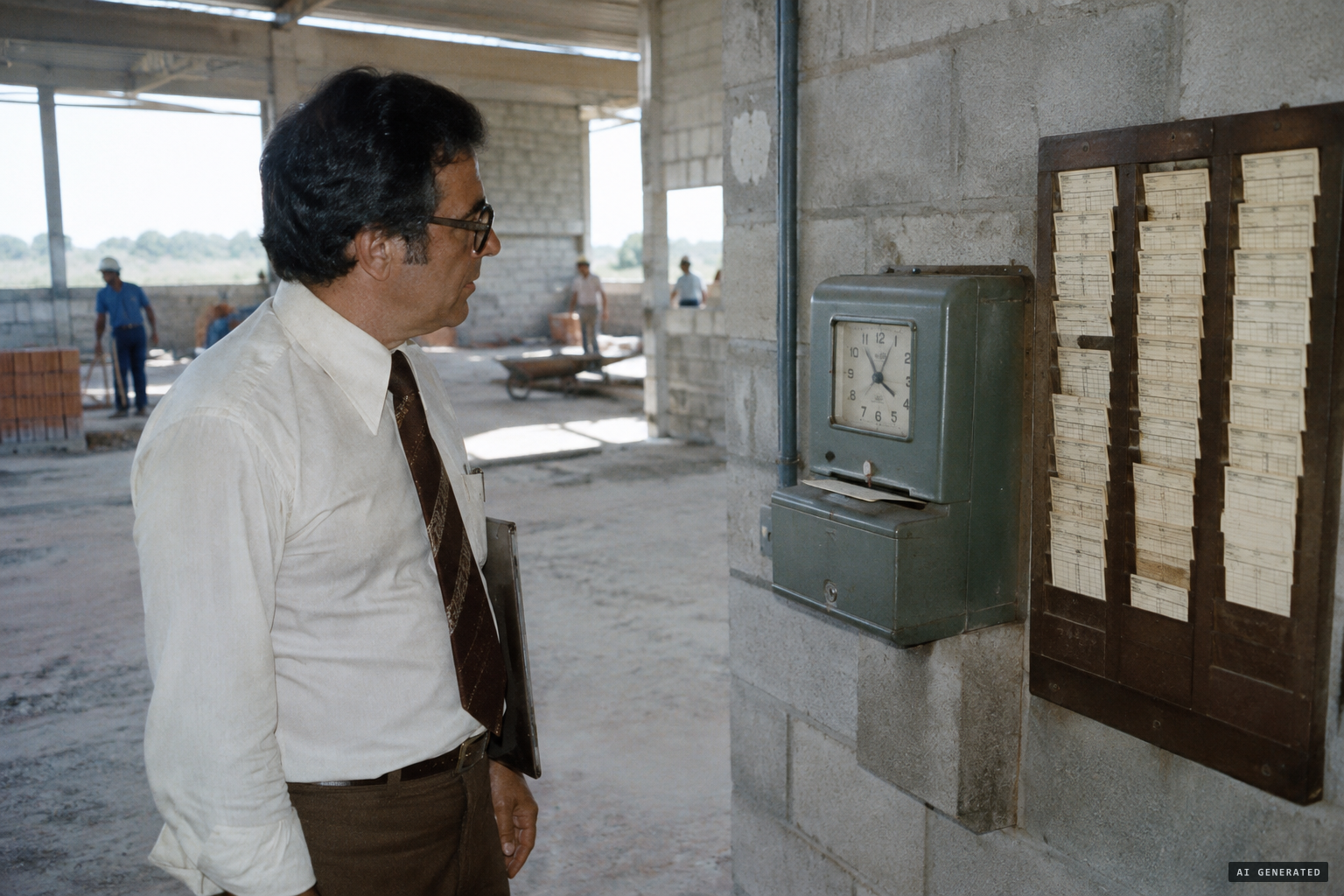 Police investigator José Zanovello Neto checks the time clock