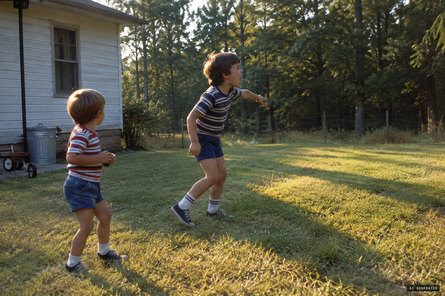 July 11, 1972: Terry and Wally Harrison playing in the yard, when Terry screams