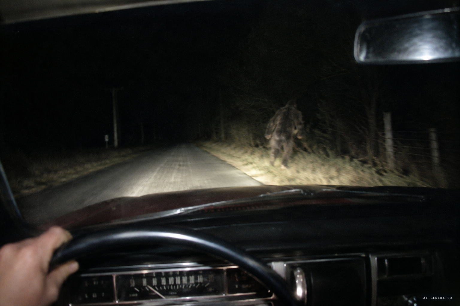 Fire chief Richard Murray catches an upright figure in his headlights