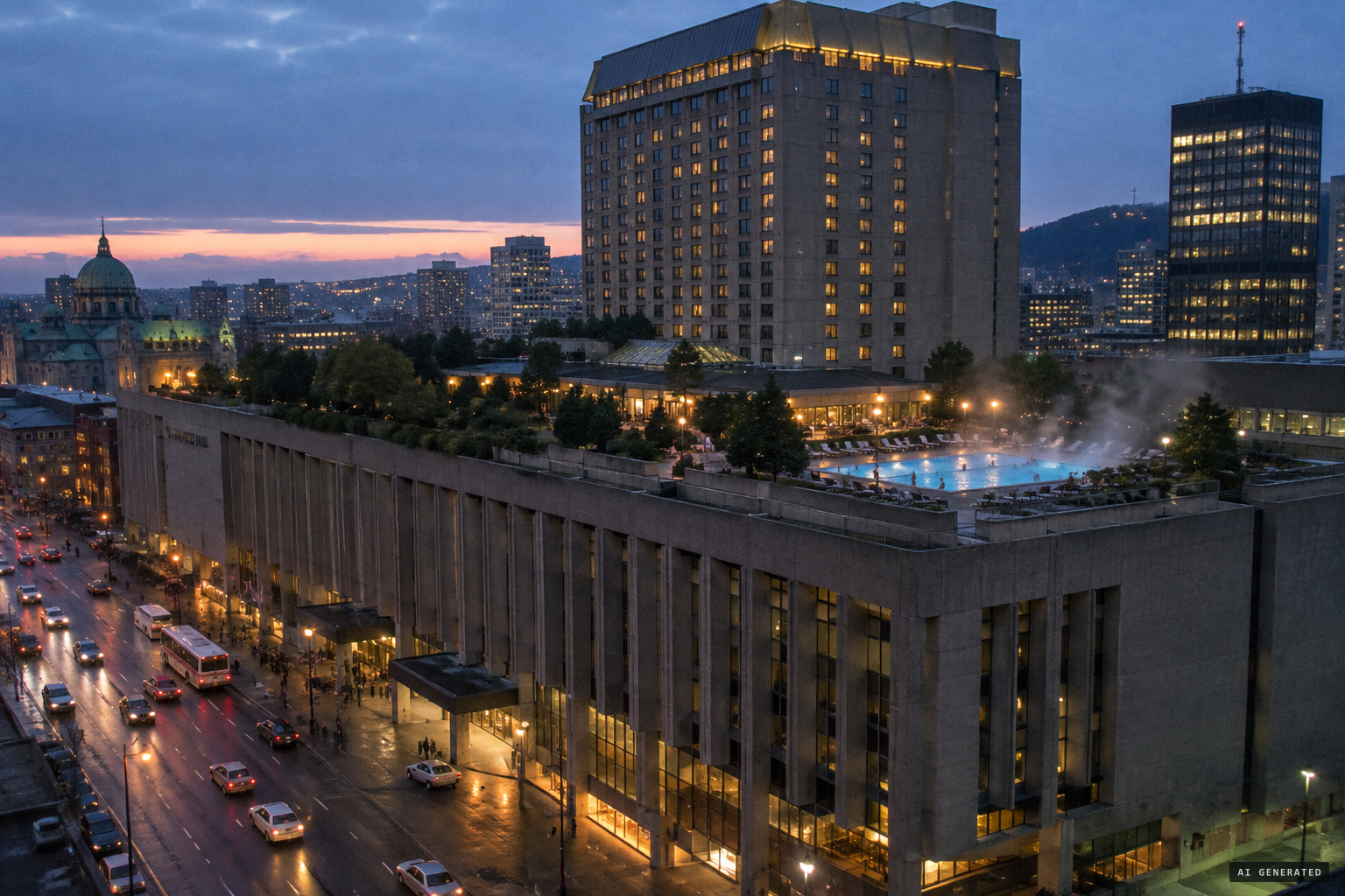 Place Bonaventure, with the Hilton International Bonaventure and its rooftop pool and gardens
