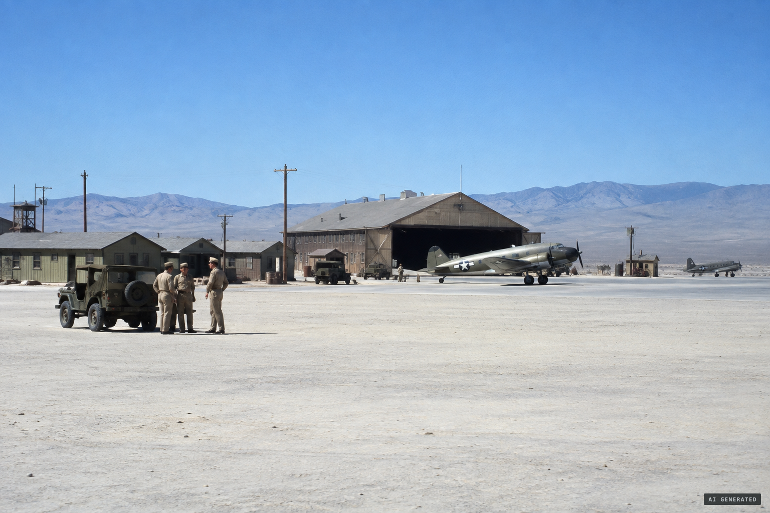 Muroc Army Air Field beside Rogers Dry Lake in the Mojave Desert, July 1947