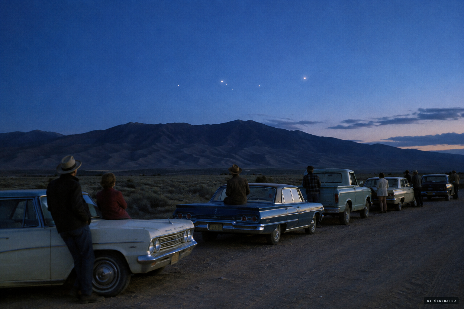 Cars line the roads as people watch strange lights over the Great Sand Dunes