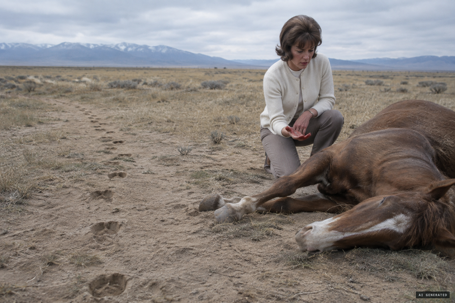 Hoofprints stop short of the remains, with no blood on the body or ground
