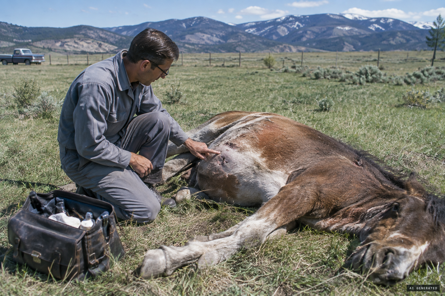 Dr. Wallace Leary finds two small-caliber bullet wounds in the right flank