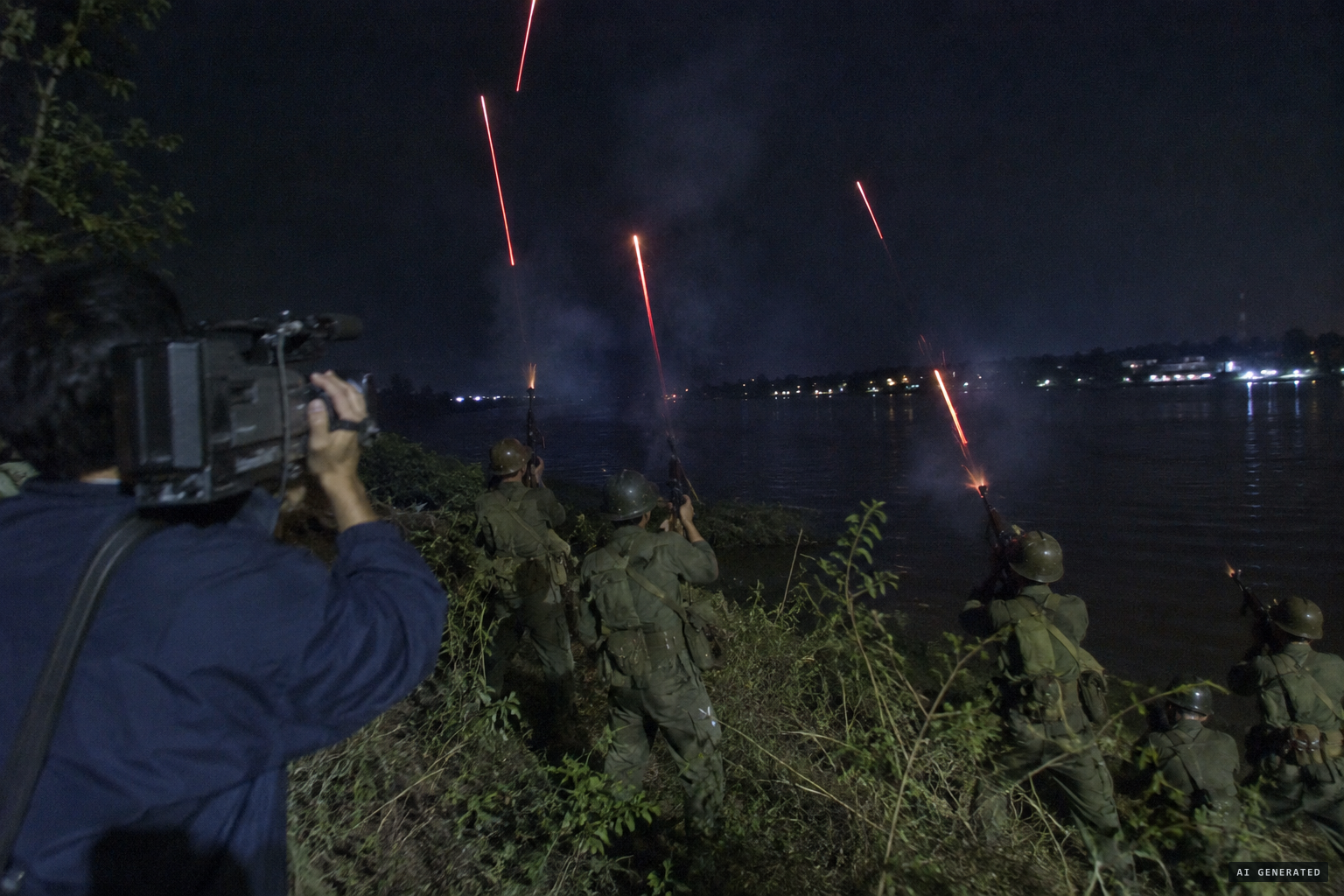 iTV's Code Crackers film soldiers firing tracers from the Lao bank