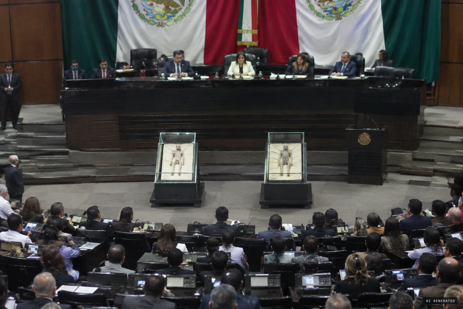 The two small bodies shown to Mexican lawmakers, raised at NASA's briefing