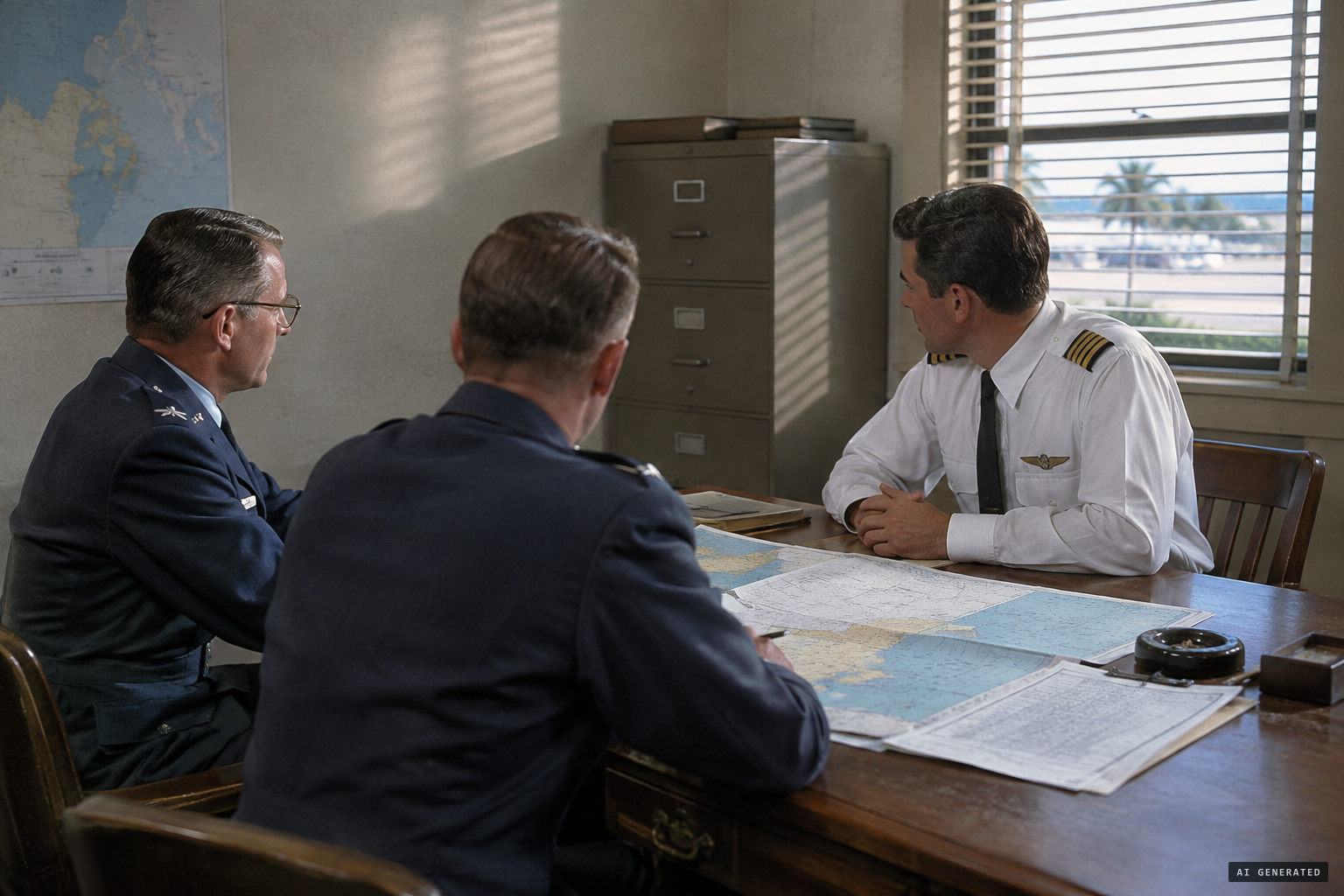 Air Force investigators question the pilots and compare map overlays.
