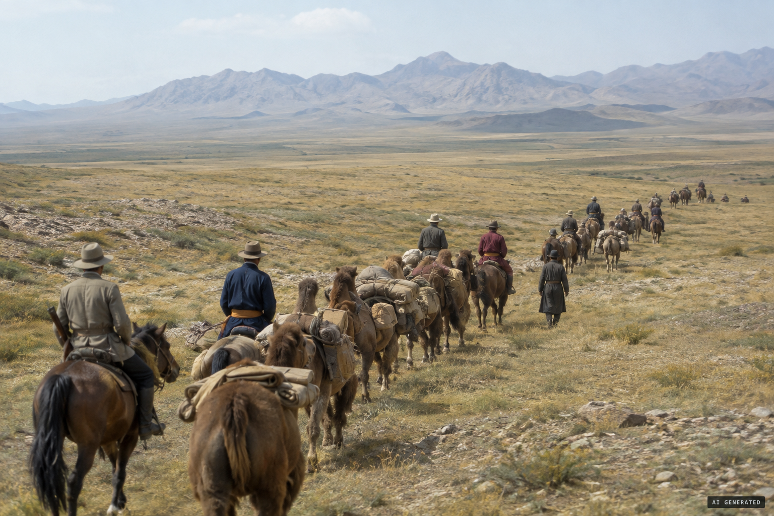 Roerich's Central Asian Expedition travelling south from Mongolia in the summer of 1927