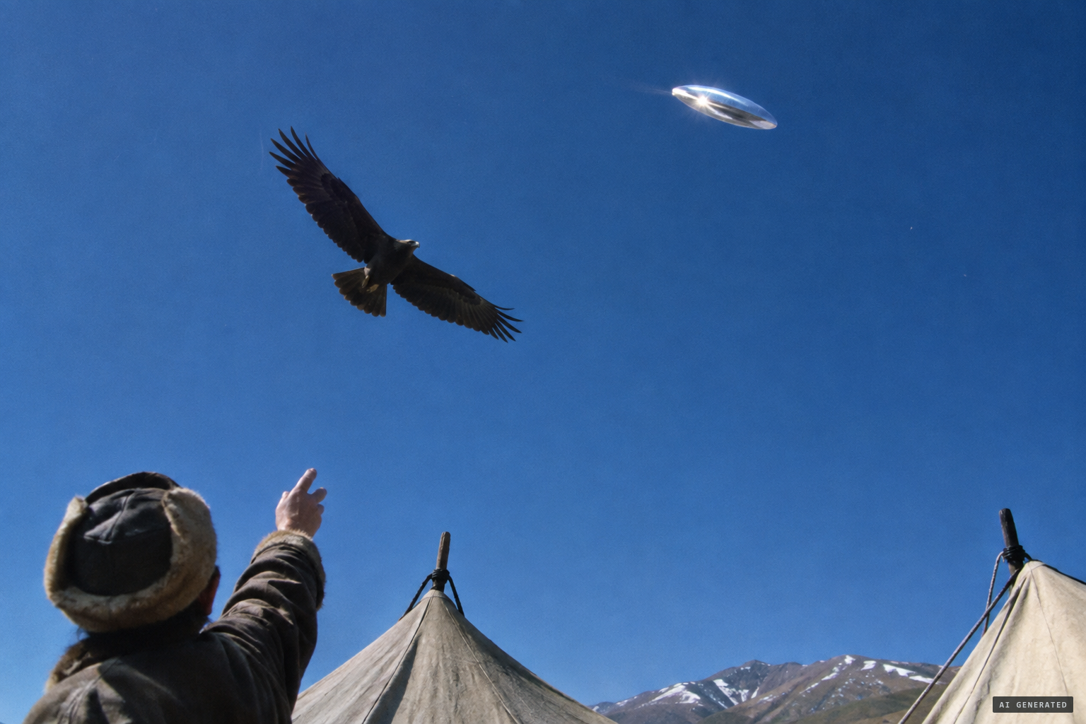 Something big and shiny, like a huge oval, moving at great speed far above the bird