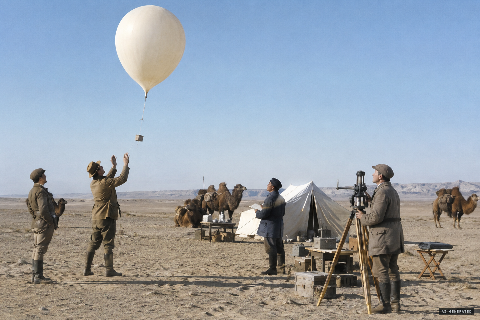 A weather balloon launch by Sven Hedin's Sino-Swedish Expedition