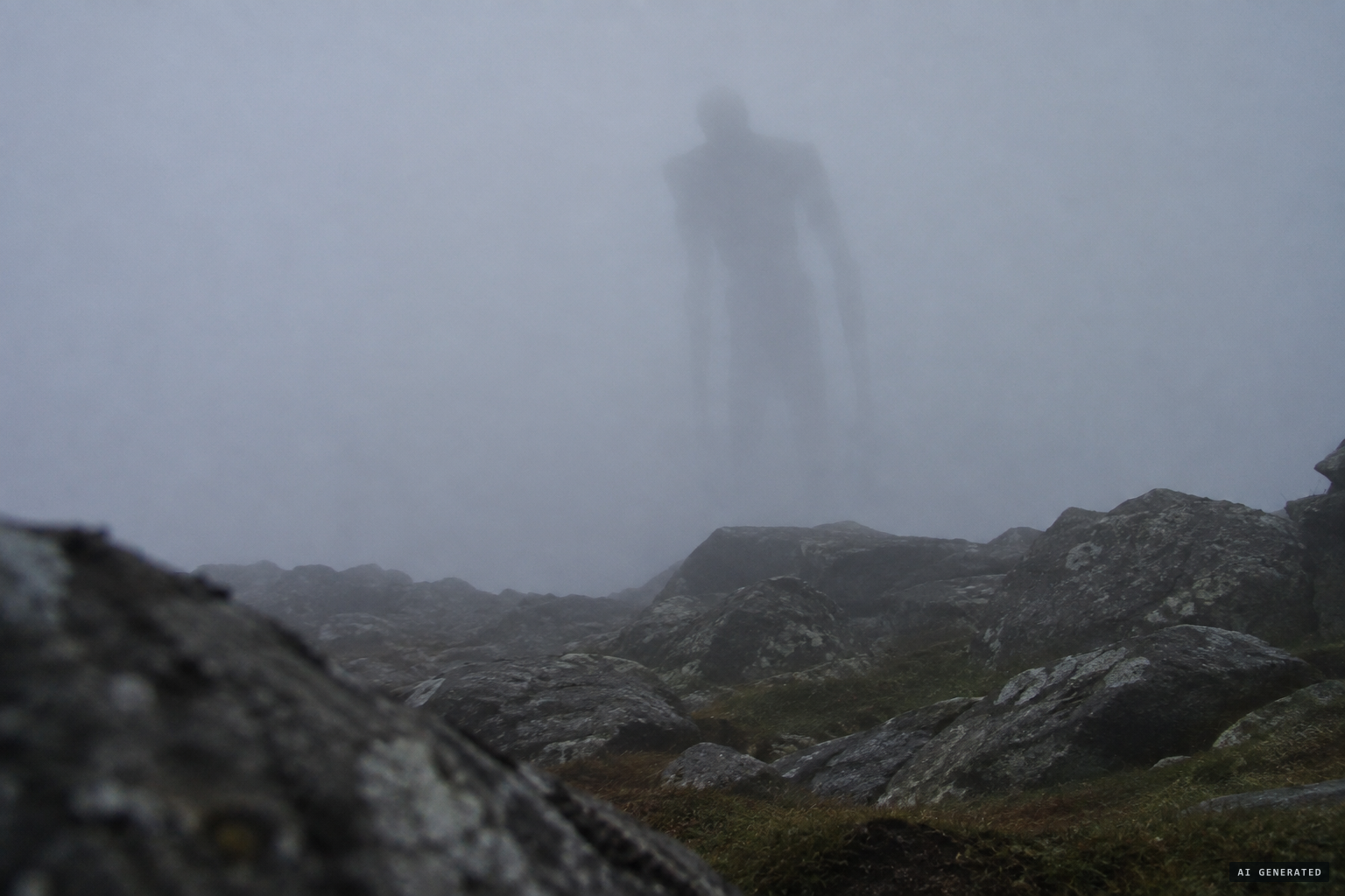 The Big Grey Man: over ten feet tall, thin, with long arms, usually unseen in the fog