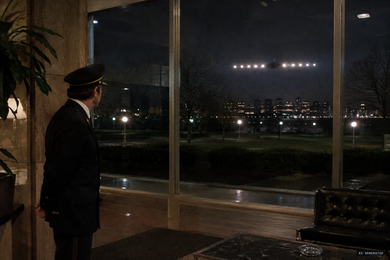 Doorman Bill Pawlowski sees a row of blinding lights in the park