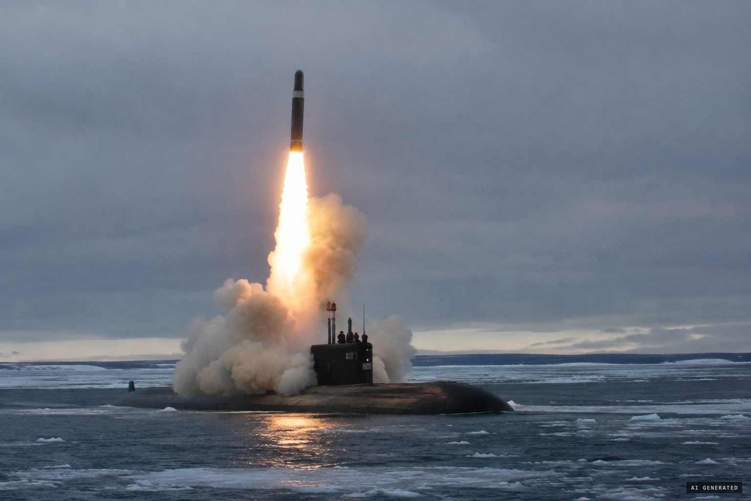 A Bulava missile is fired from the submarine Dmitry Donskoy in the White Sea