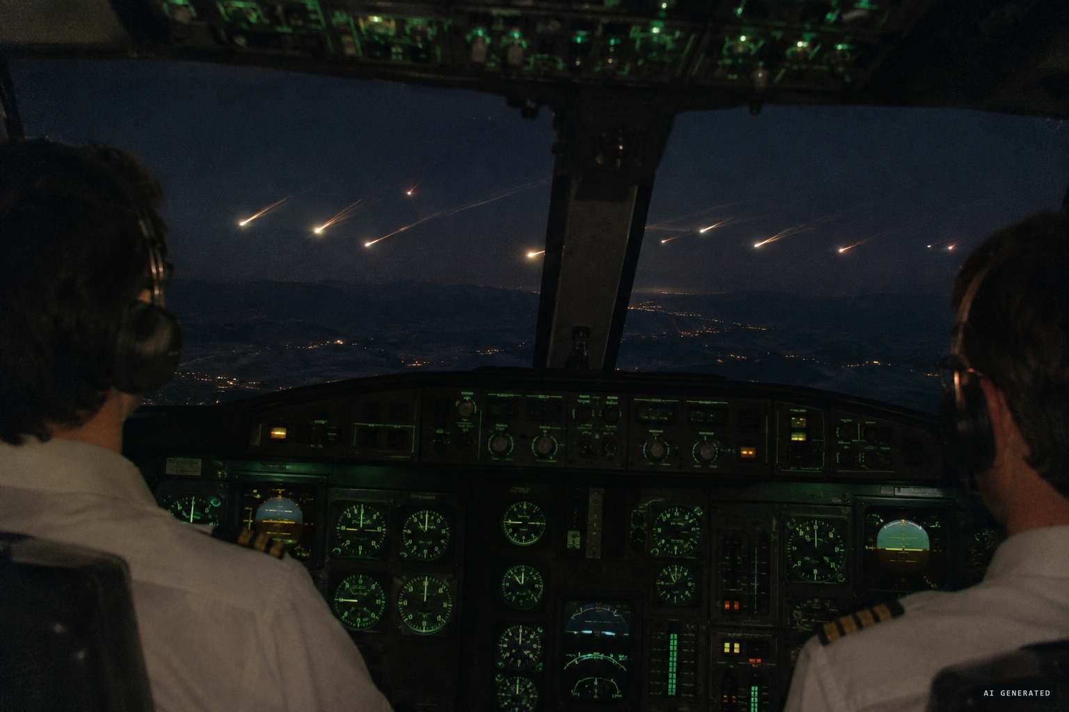 An Embraer crew sees 10 to 12 lights with bright trails