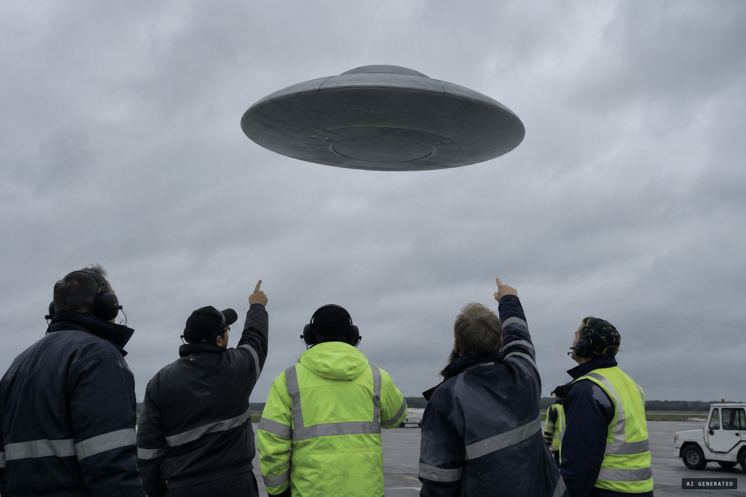 United employees rush outside to see the disc over the gate