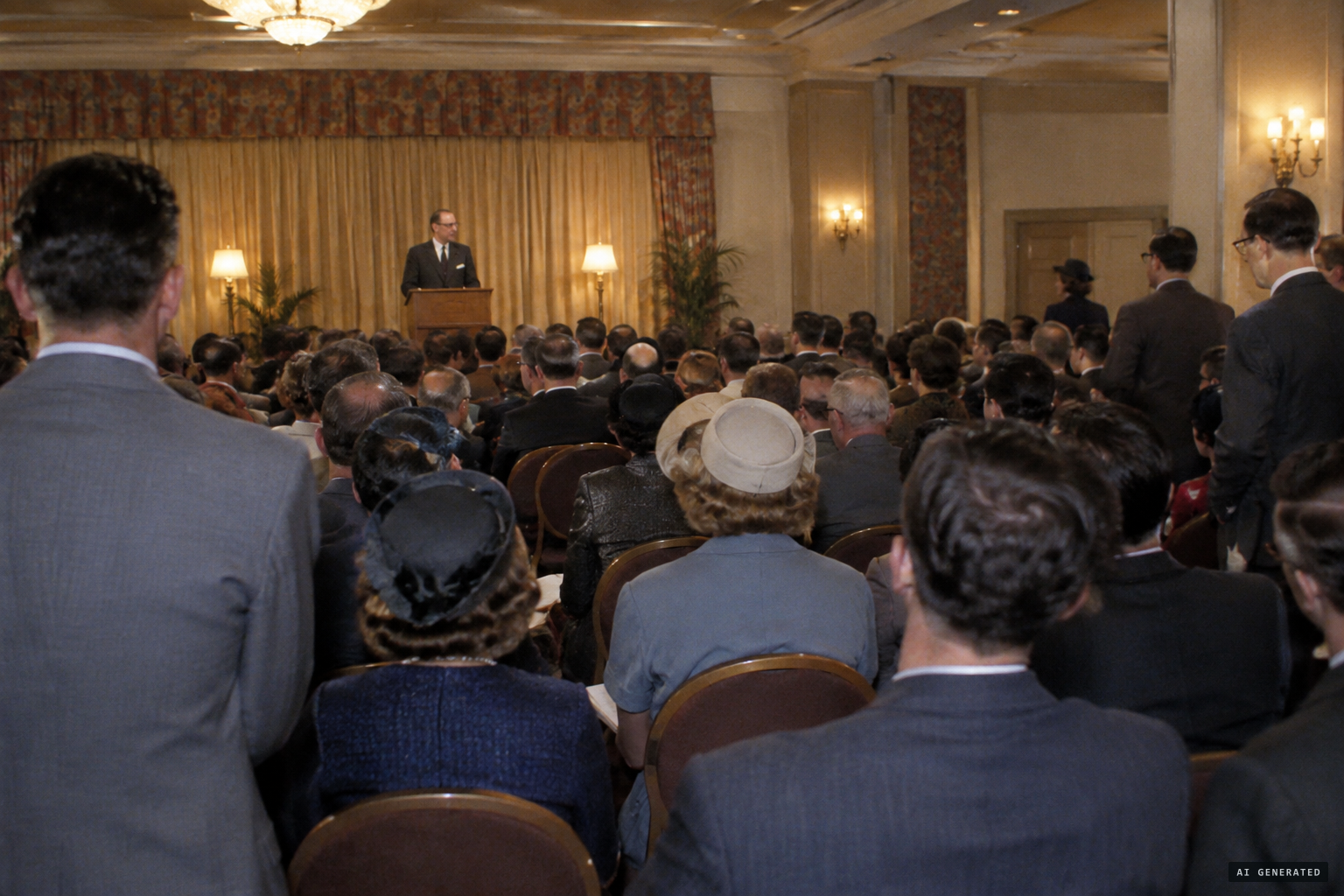 A packed hall for one of Angelucci's lectures at the Hollywood Hotel