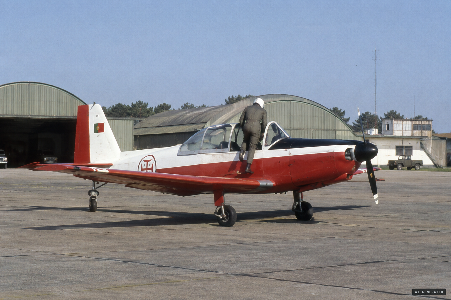Lieutenant Guerra takes a Chipmunk trainer up alone from Ota Air Base
