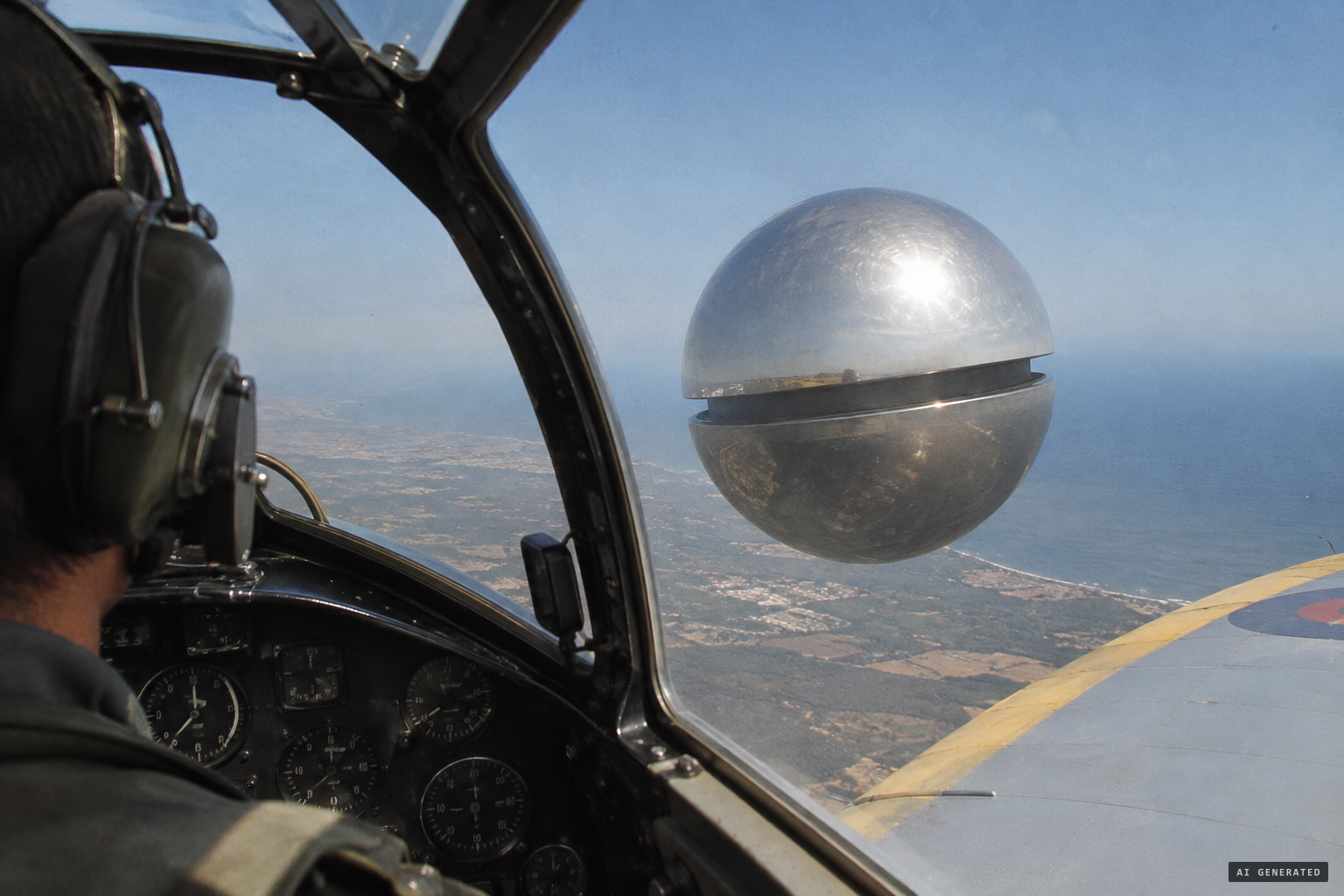 It stops within a few metres of his plane, breaking all the rules of aerodynamics