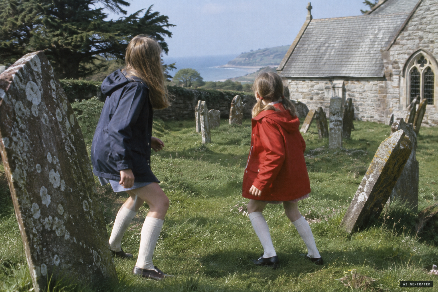 June and Vicky Melling hear a strange sound among the gravestones