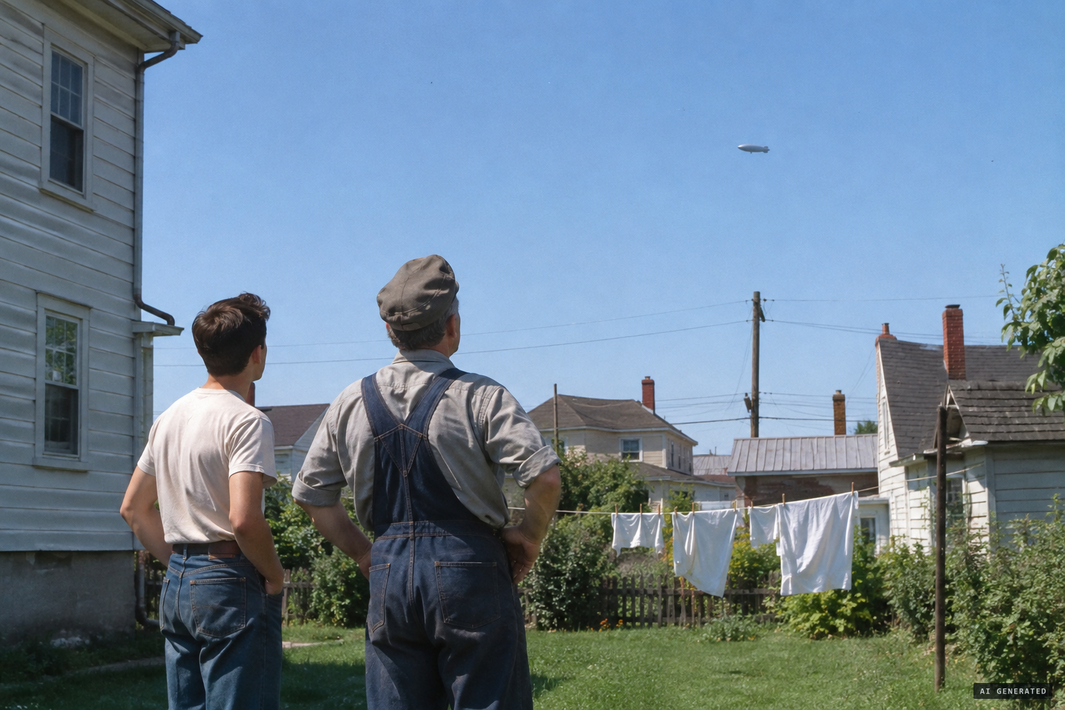 George Stock and his father watch an object approach slowly from the east
