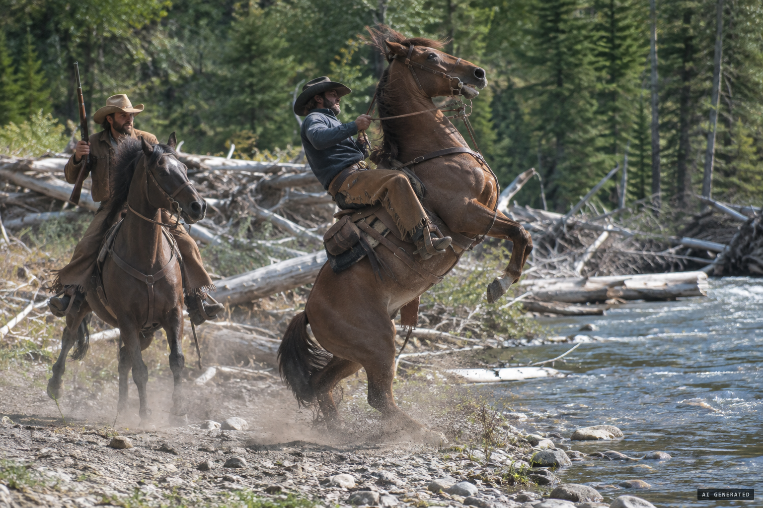 Patterson's horse starts jumping and lunging as the creature is sighted