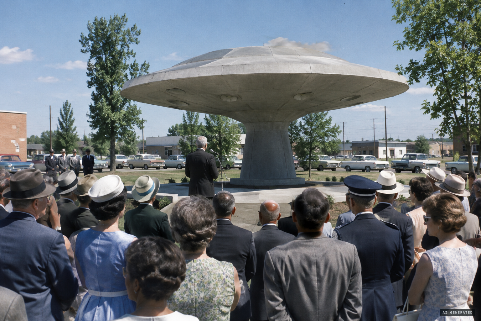 Defence Minister Paul Hellyer opens the St. Paul, Alberta UFO landing pad, 3 June 1967