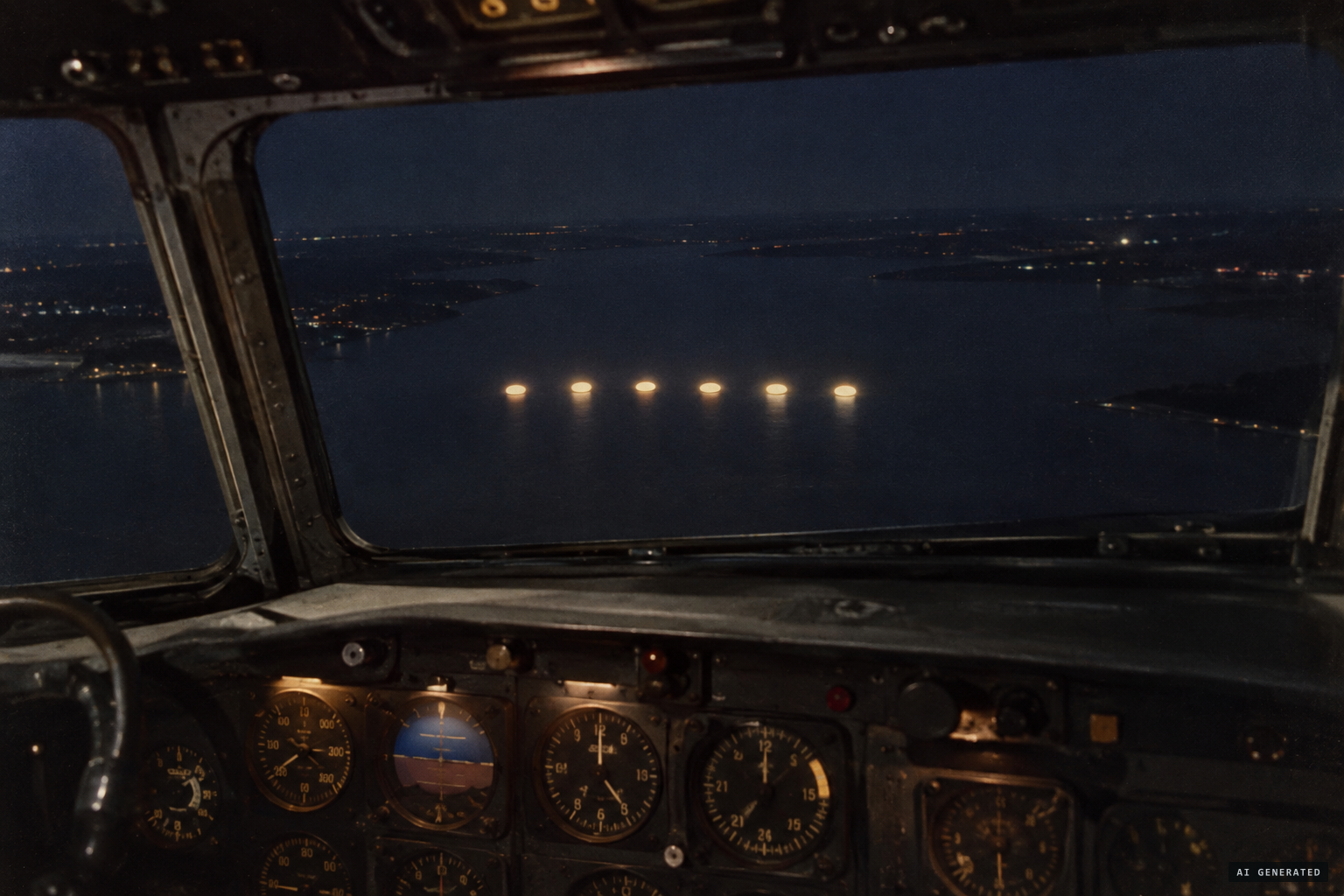 A Pan Am crew over Chesapeake Bay sees six glowing discs, July 1952
