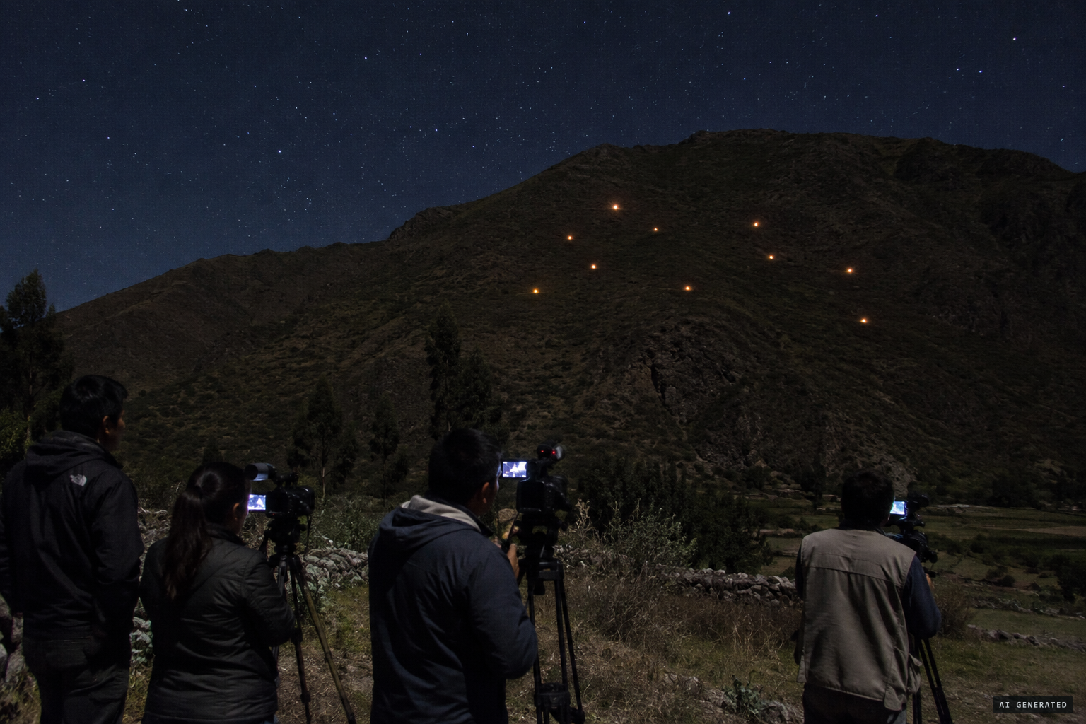 Journalists film nine lights on Cerro Marabamba