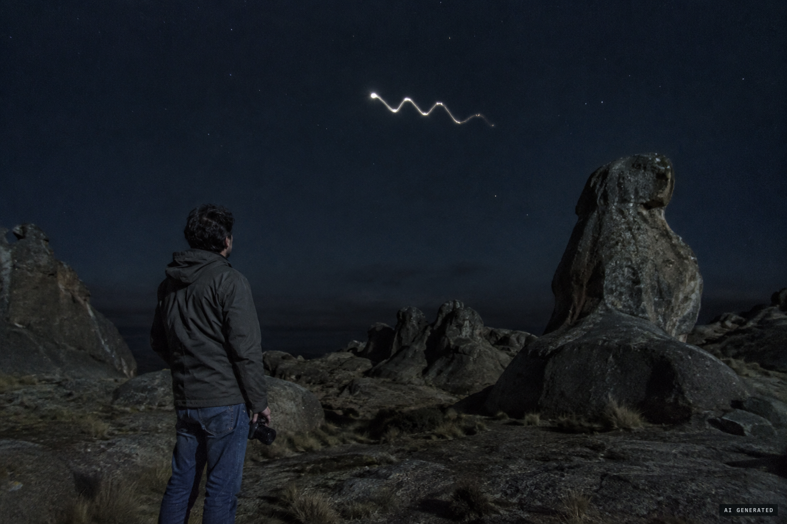 A light over Marcahuasi that spells a wobbly W